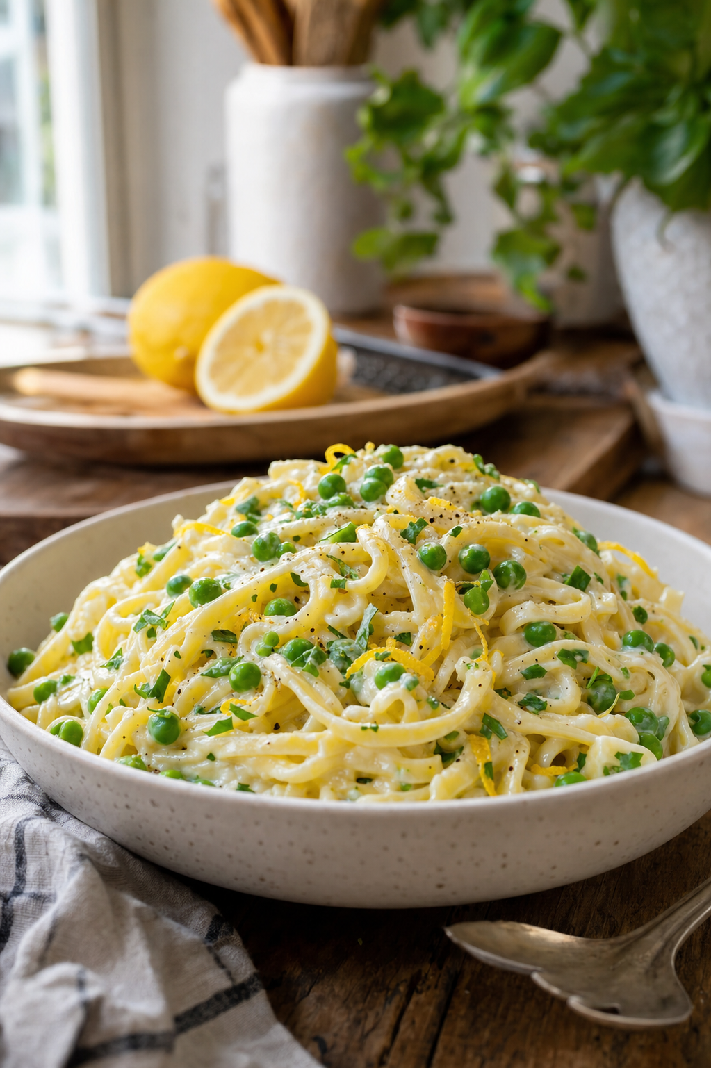 15-Minute Lemon Parmesan Pasta with Sweet Peas