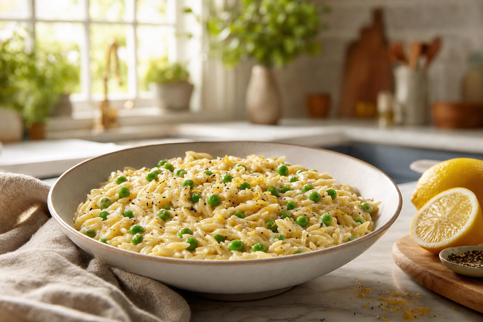 30-Minute Creamy Lemon Pepper Orzo with Peas