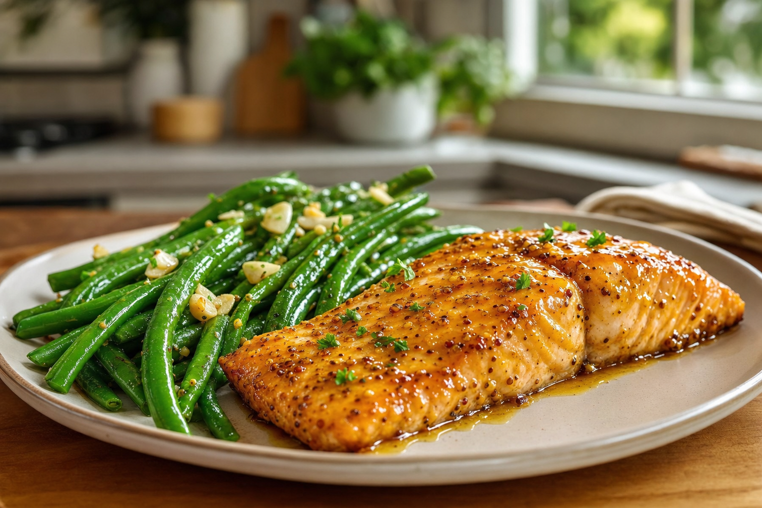 35-Minute Honey Mustard Salmon and Green Beans