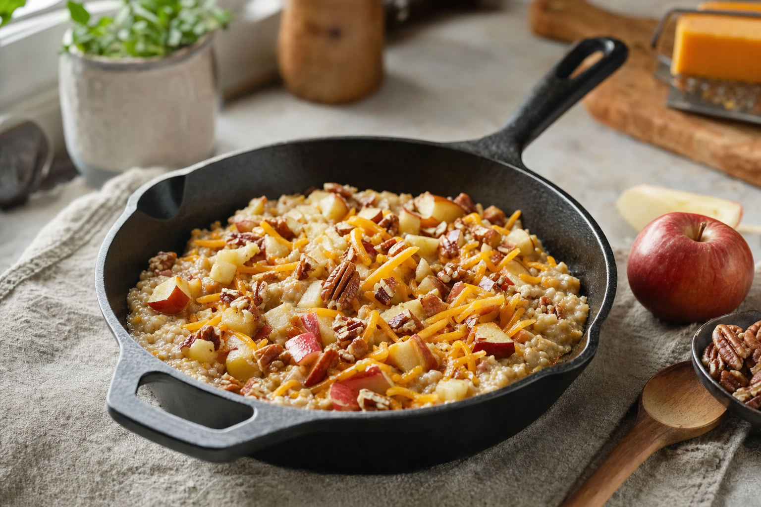 Apple Cheddar Oat Breakfast Skillet