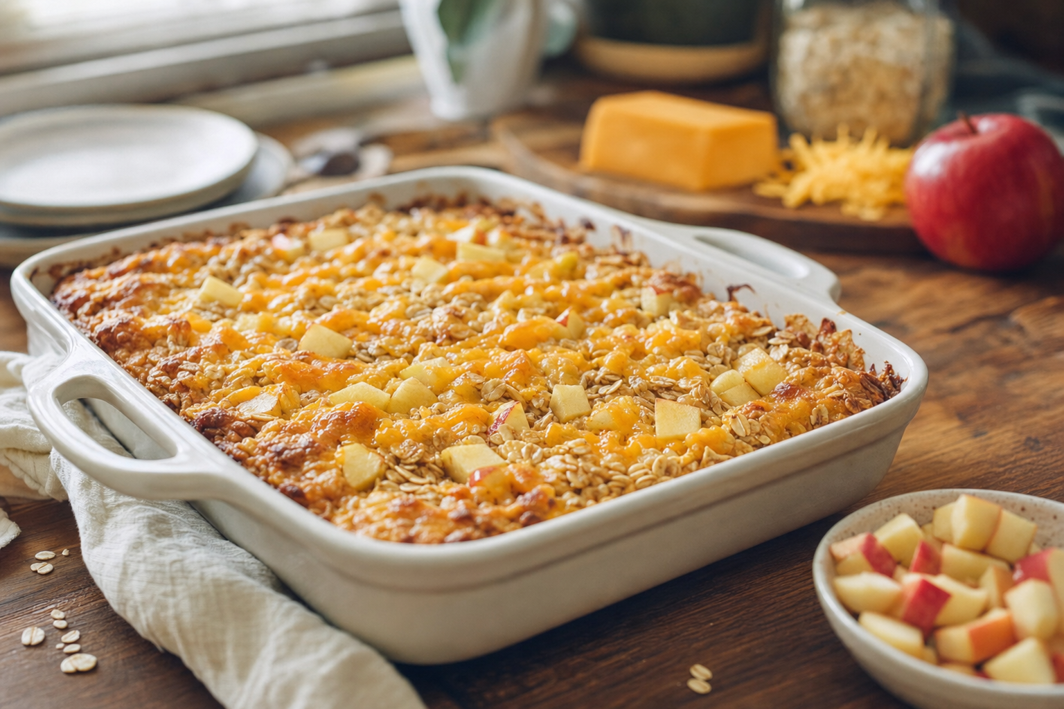 Apple Cheddar Oatmeal Breakfast Bake