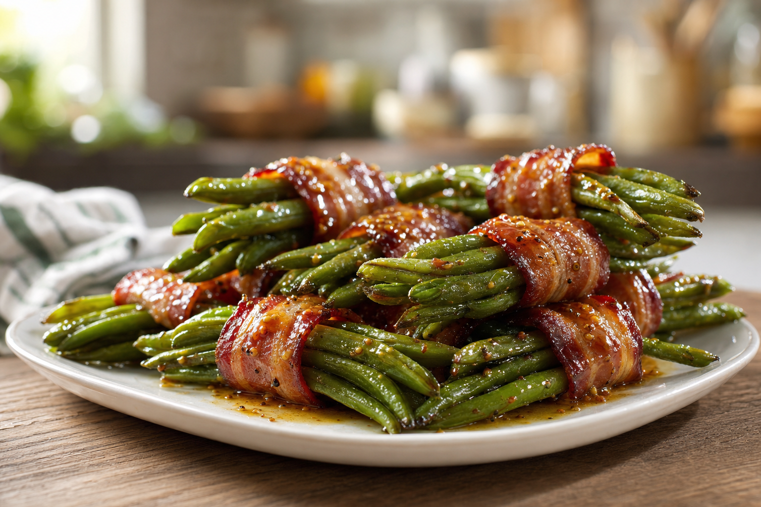 Bacon-Wrapped Green Bean Bundles with Mustard Glaze