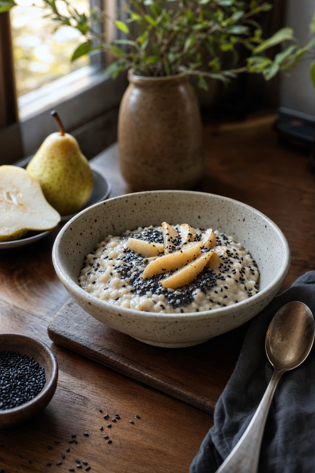 Black Sesame Pear Rice Custard