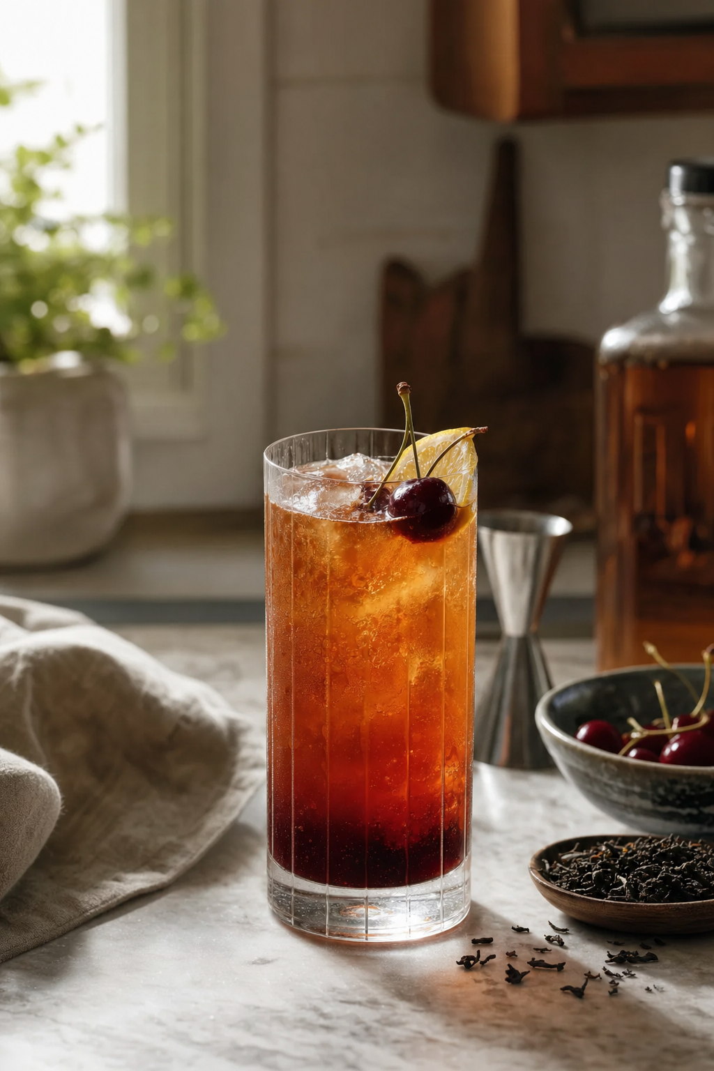 Black Tea Cherry Bourbon Fizz