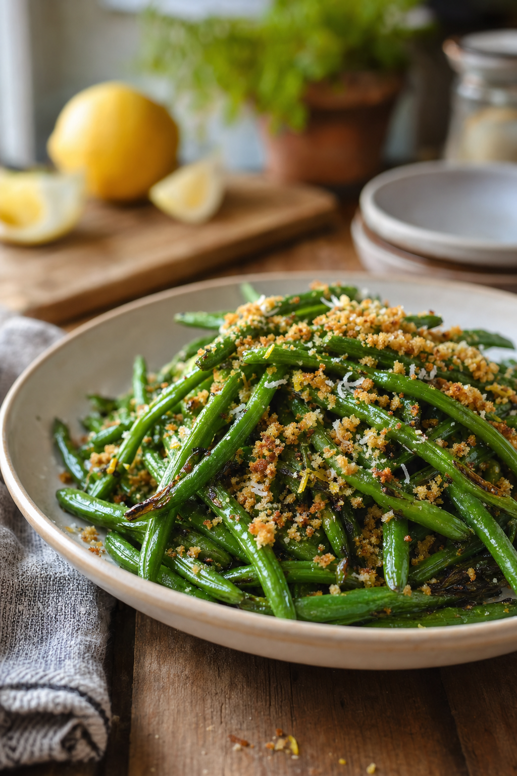 Blistered Green Beans with Lemon Breadcrumbs