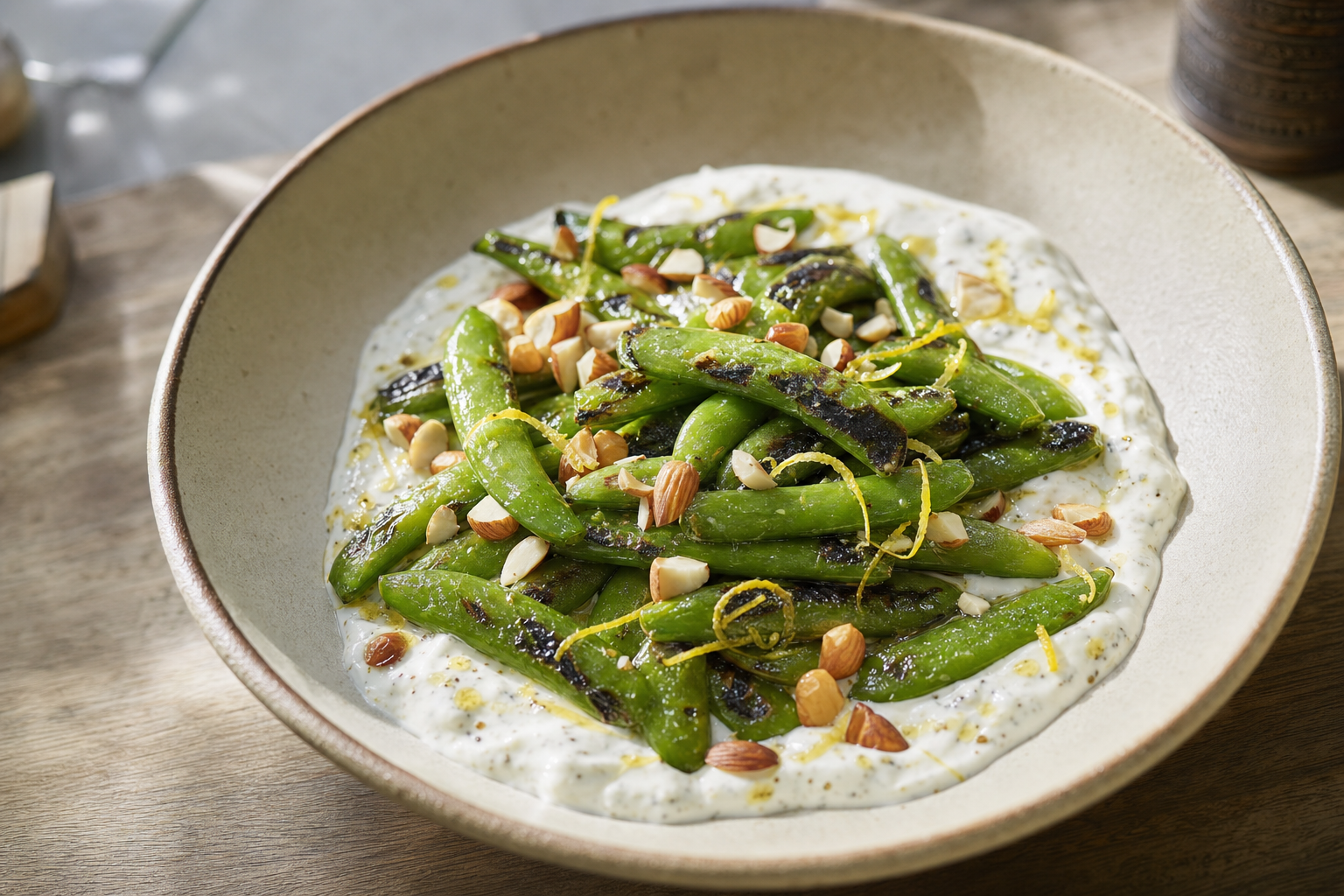 Blistered Sugar Snap Peas with Cumin Yogurt