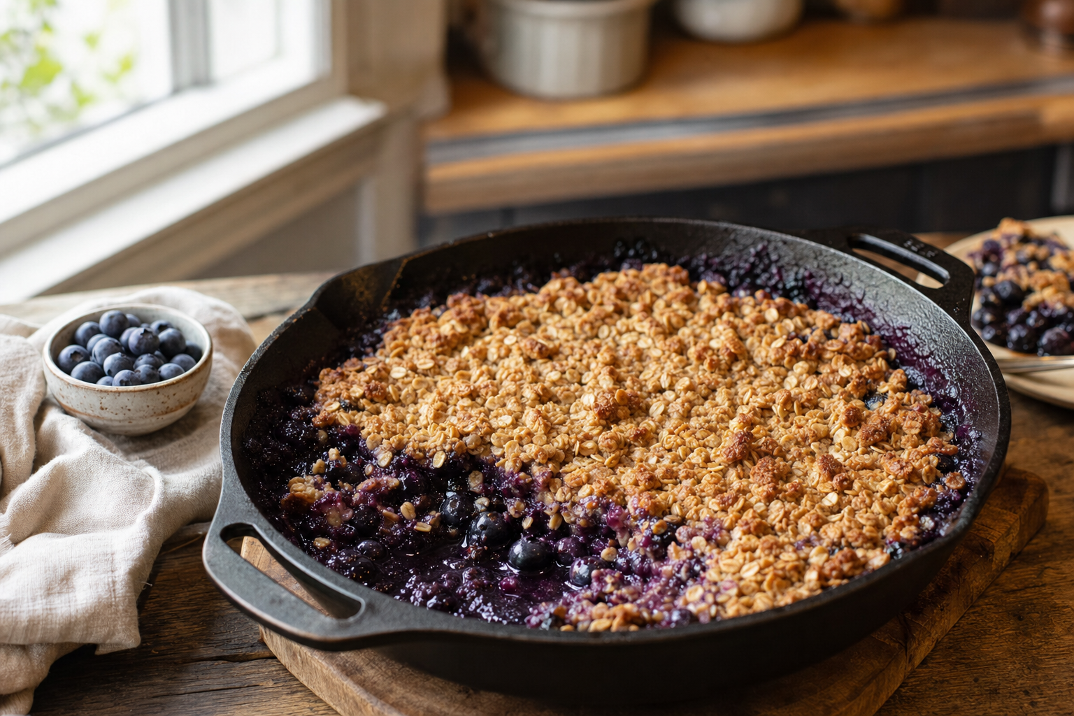 Blueberry Cardamom Skillet Crisp