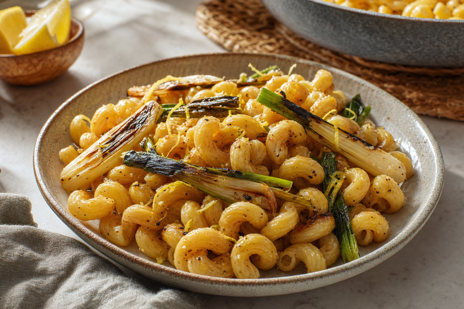Brown Butter Cavatappi with Charred Scallions
