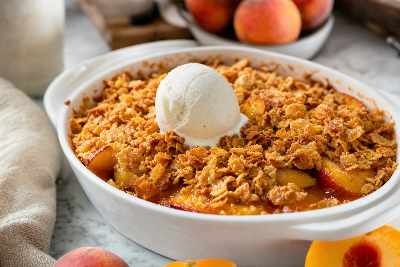 Brown Butter Cornflake Peach Crunch