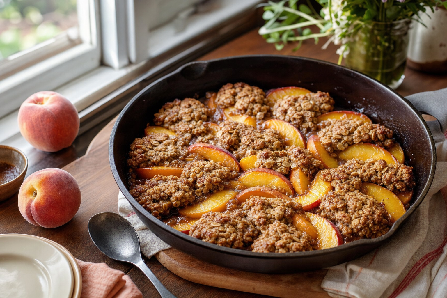Brown Butter Oatmeal Peach Skillet Bites