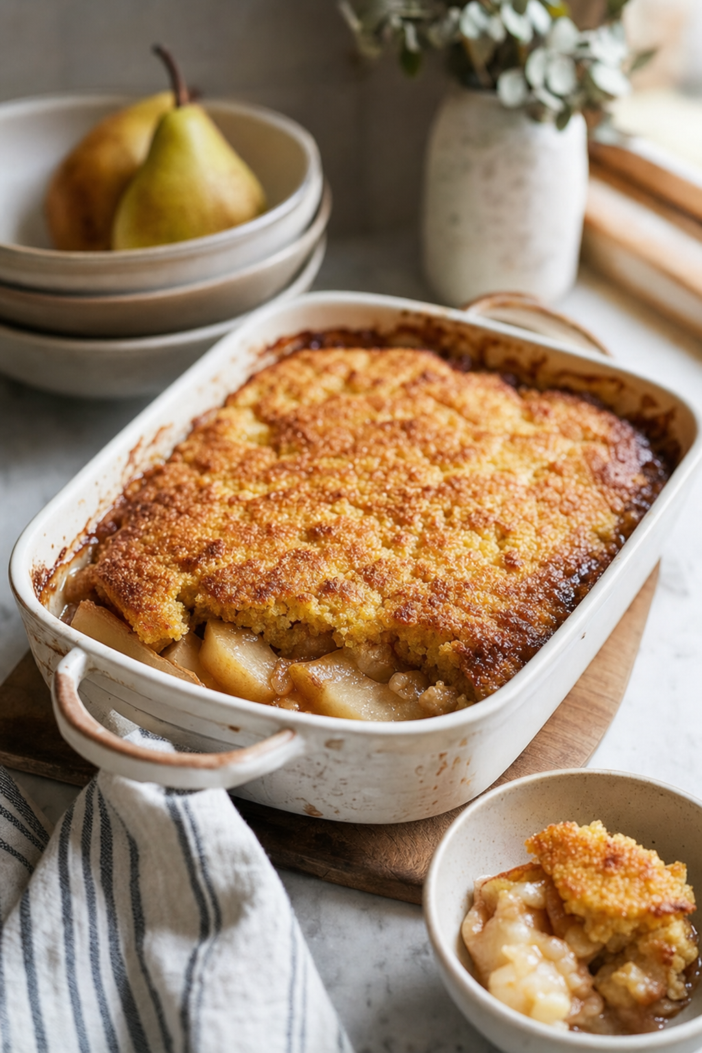 Brown Butter Pear Cornmeal Cobbler