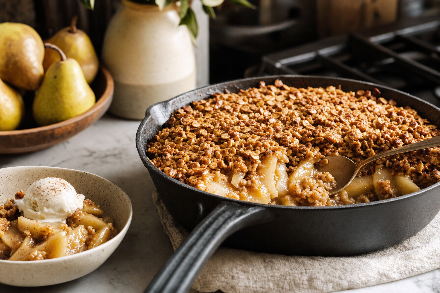 Brown Butter Pear Oat Skillet Crisp