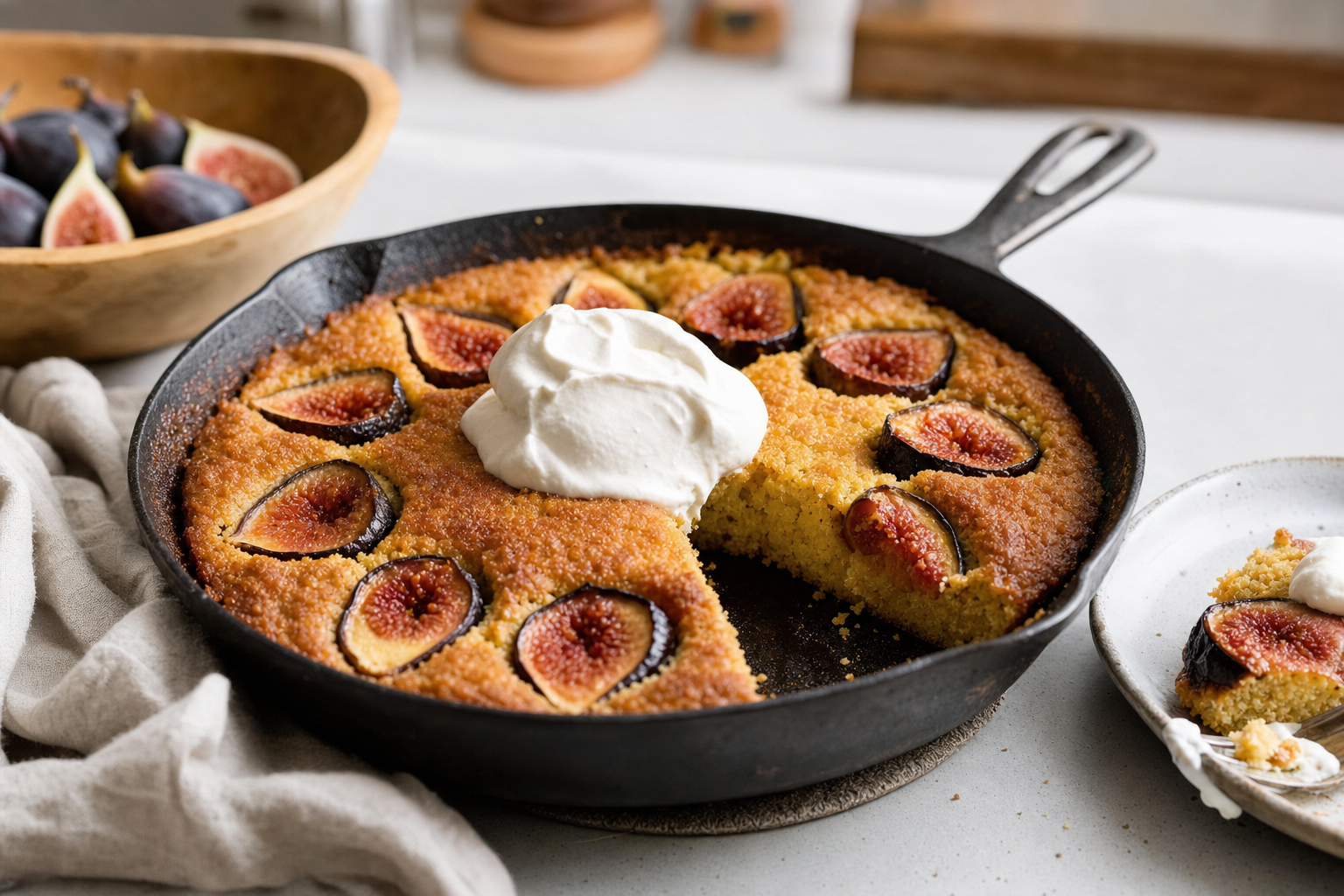 Brown Sugar Fig Cornmeal Skillet Cake