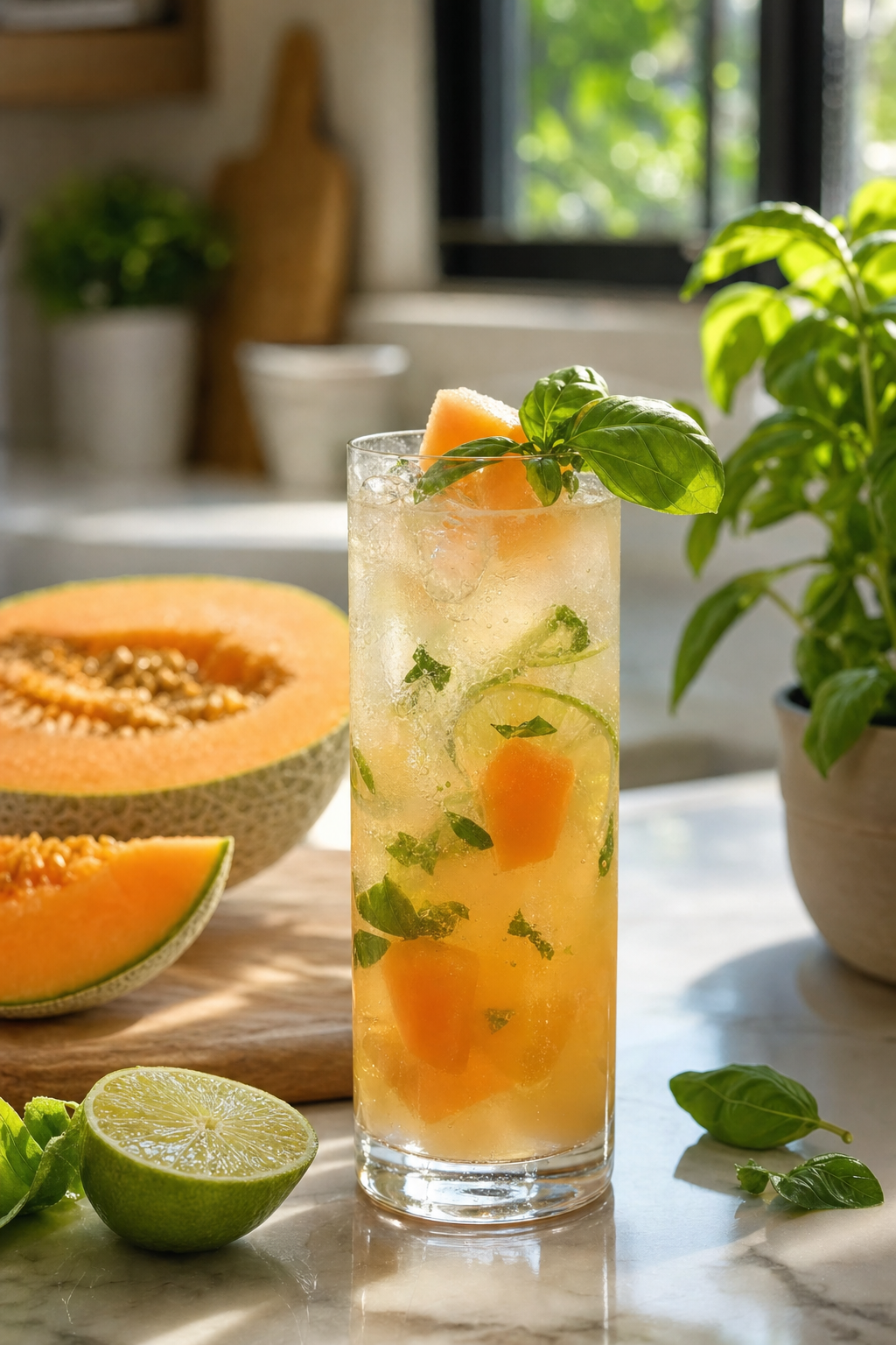 Cantaloupe Basil Gin Rickey