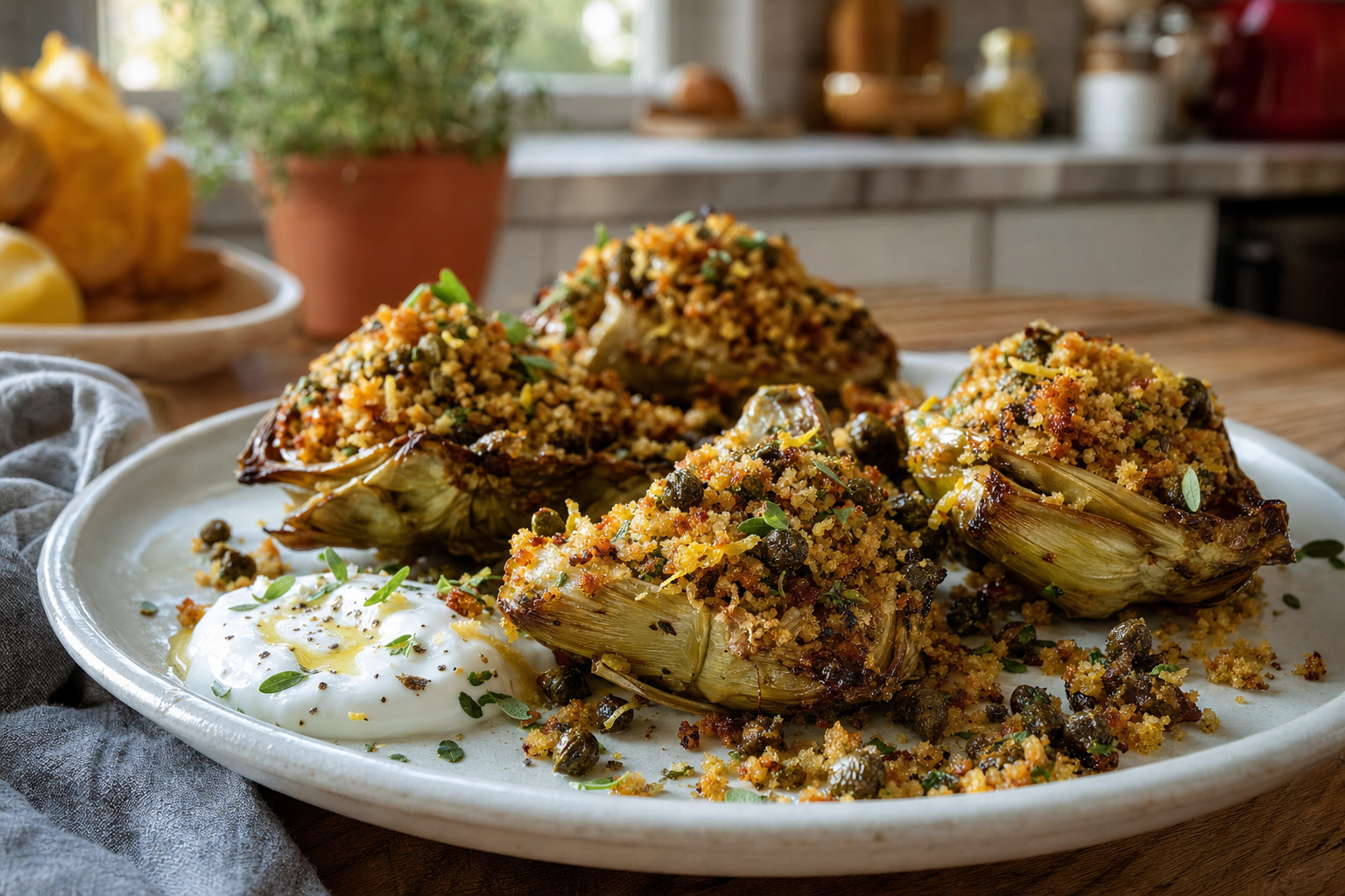 Casey's Crispy Artichokes with Lemony Caper Crumbs