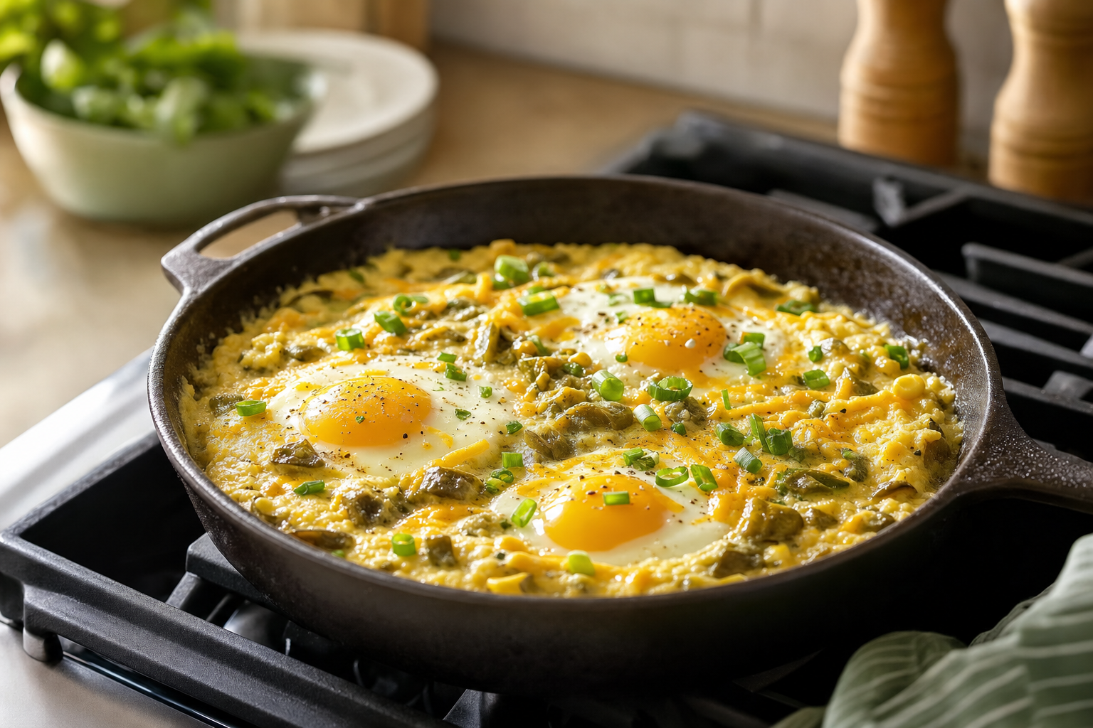 Casey's Green Chile Cornmeal Egg Skillet
