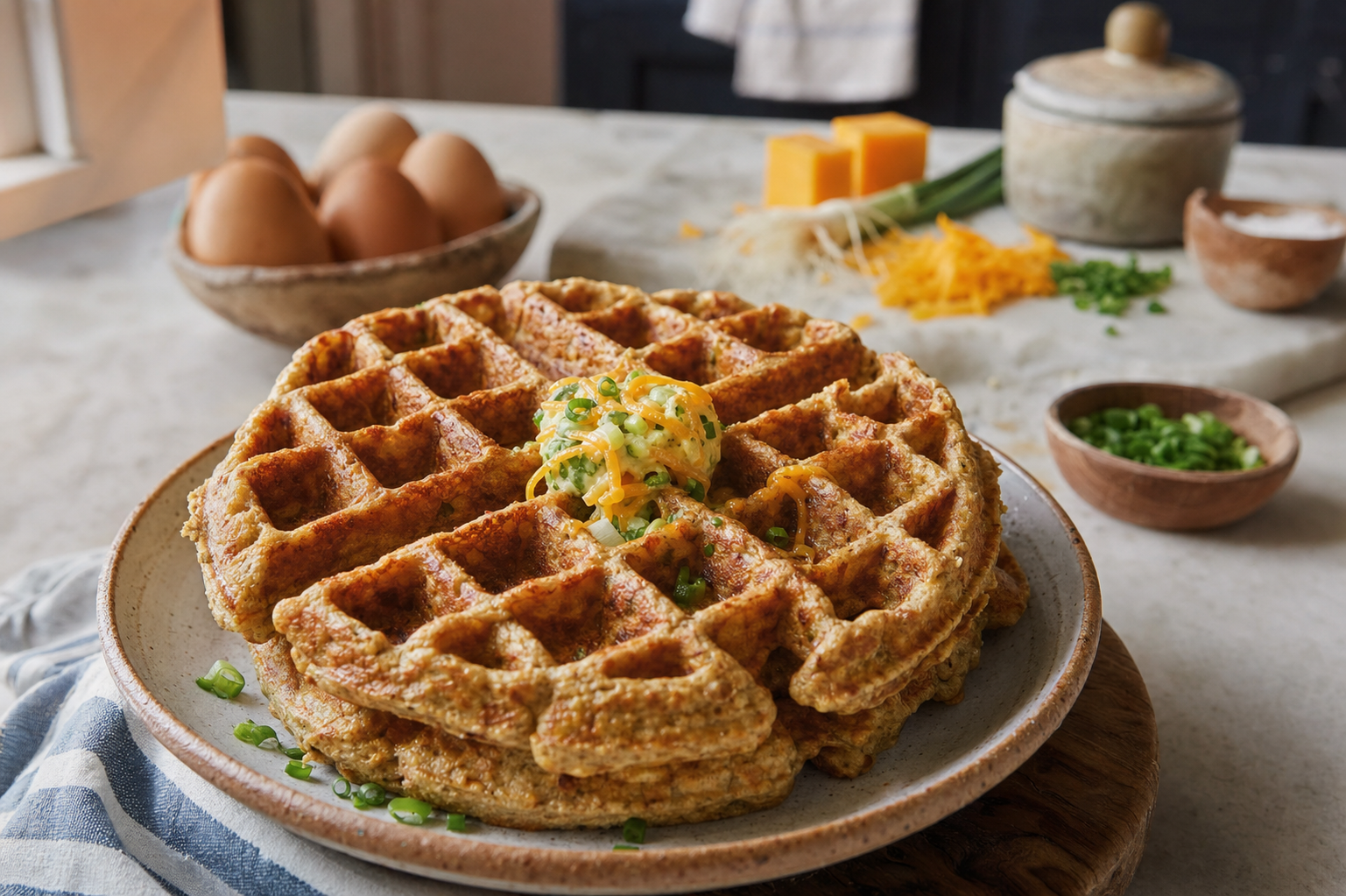 Casey's Savory Oat Waffles with Cheddar Scallion Butter