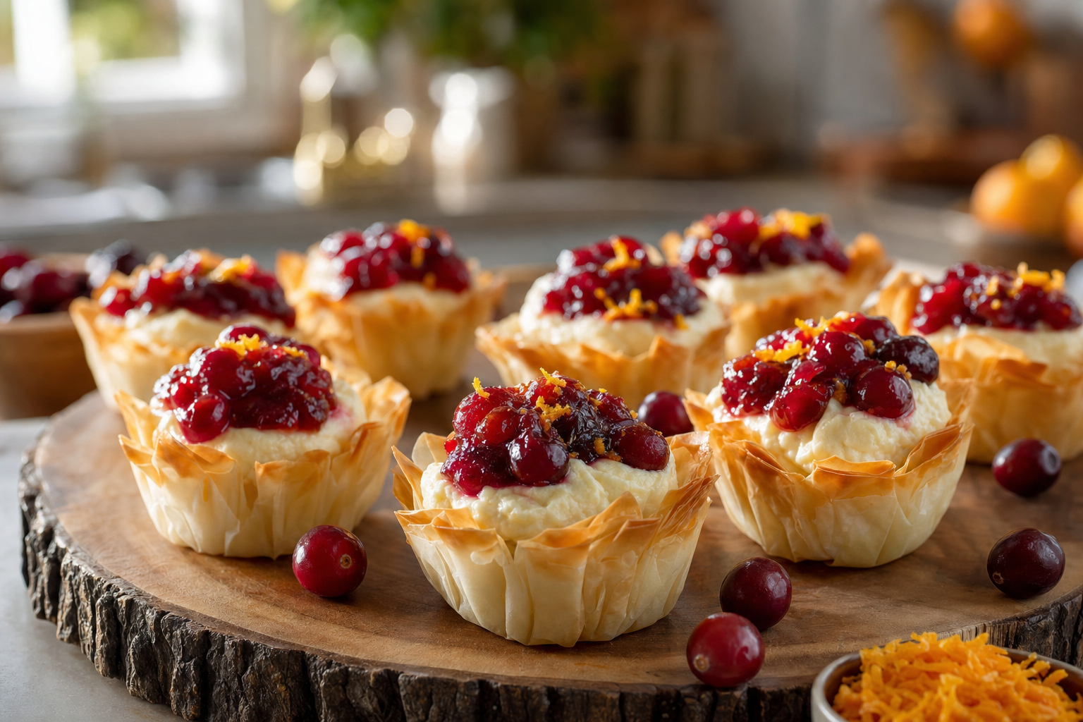 Cranberry Orange Cheesecake Phyllo Cups