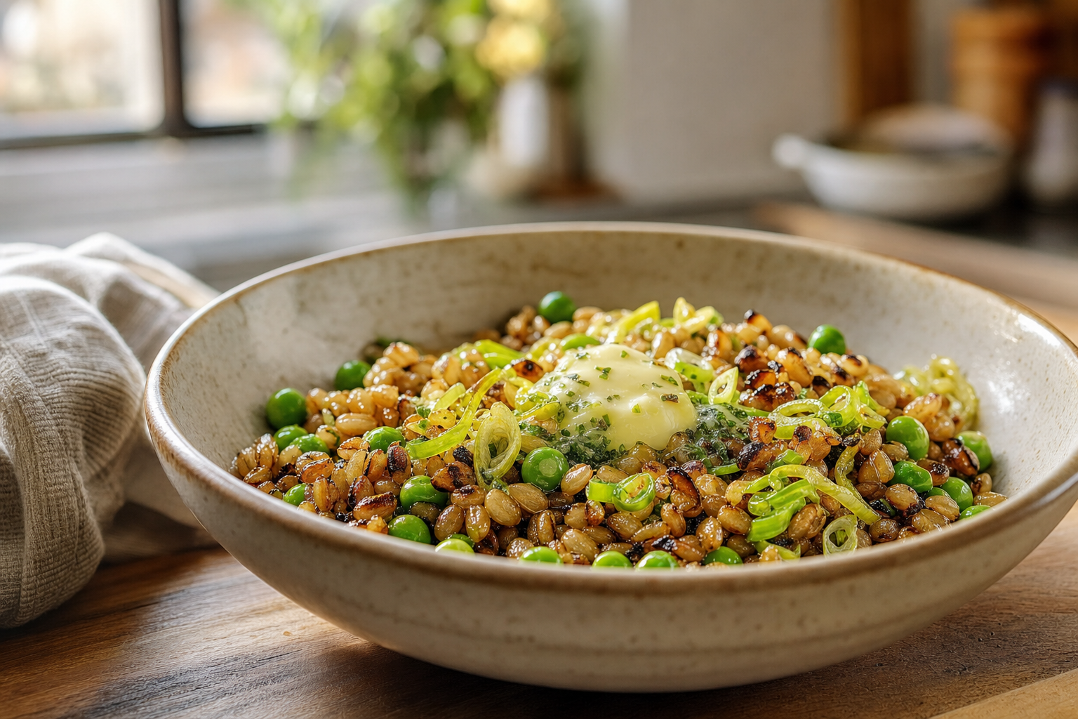 Charred Barley with Lemon Scallion Butter