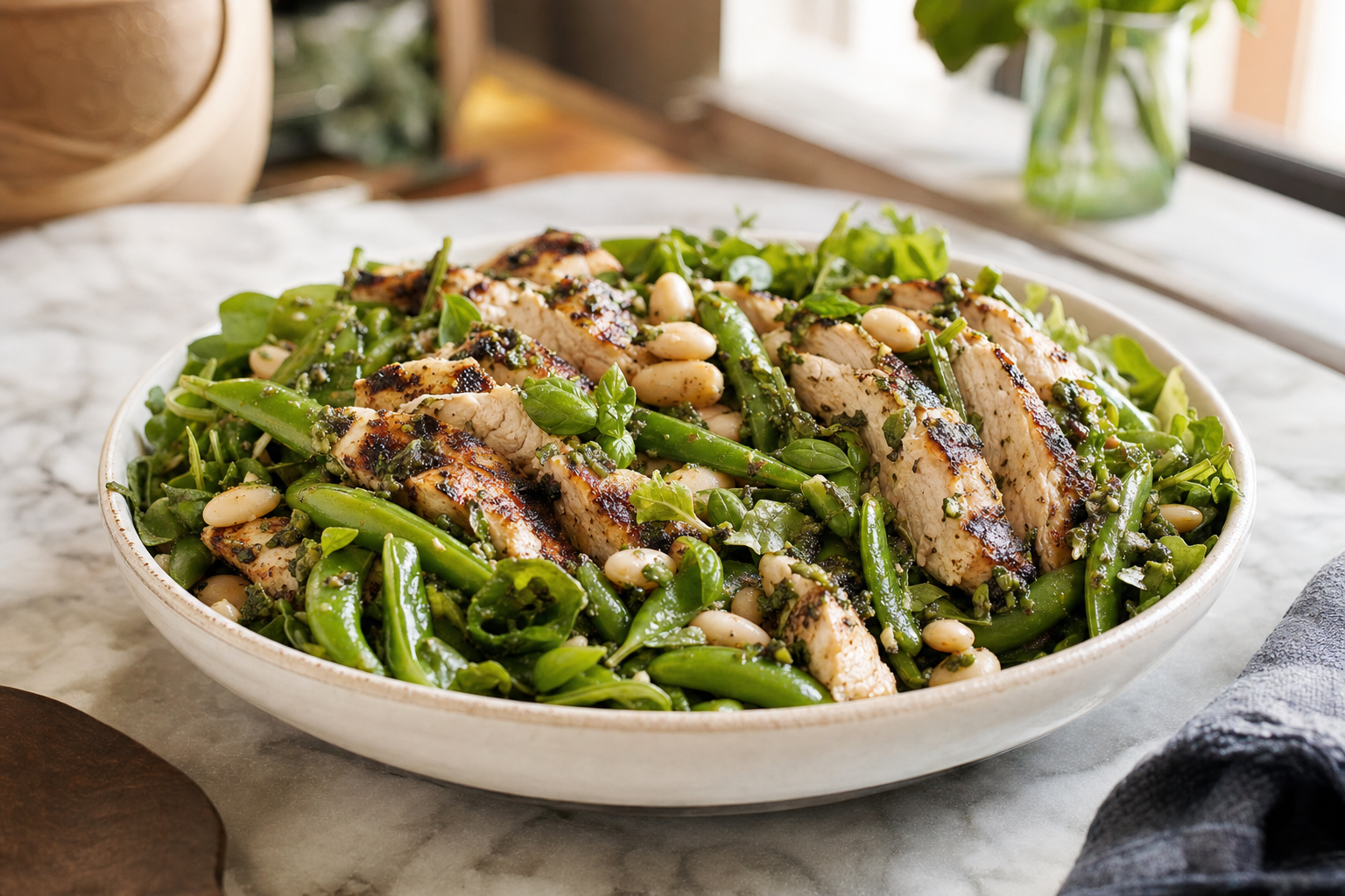 Charred Chicken Snap Pea Picnic Salad