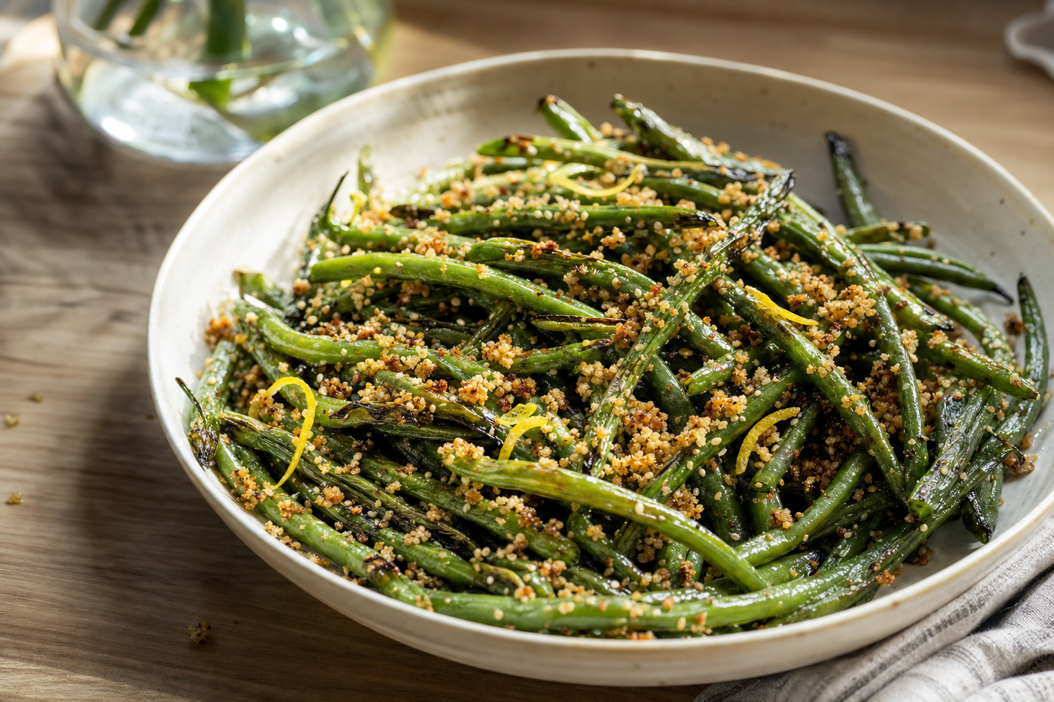Charred Green Beans with Sesame Breadcrumbs