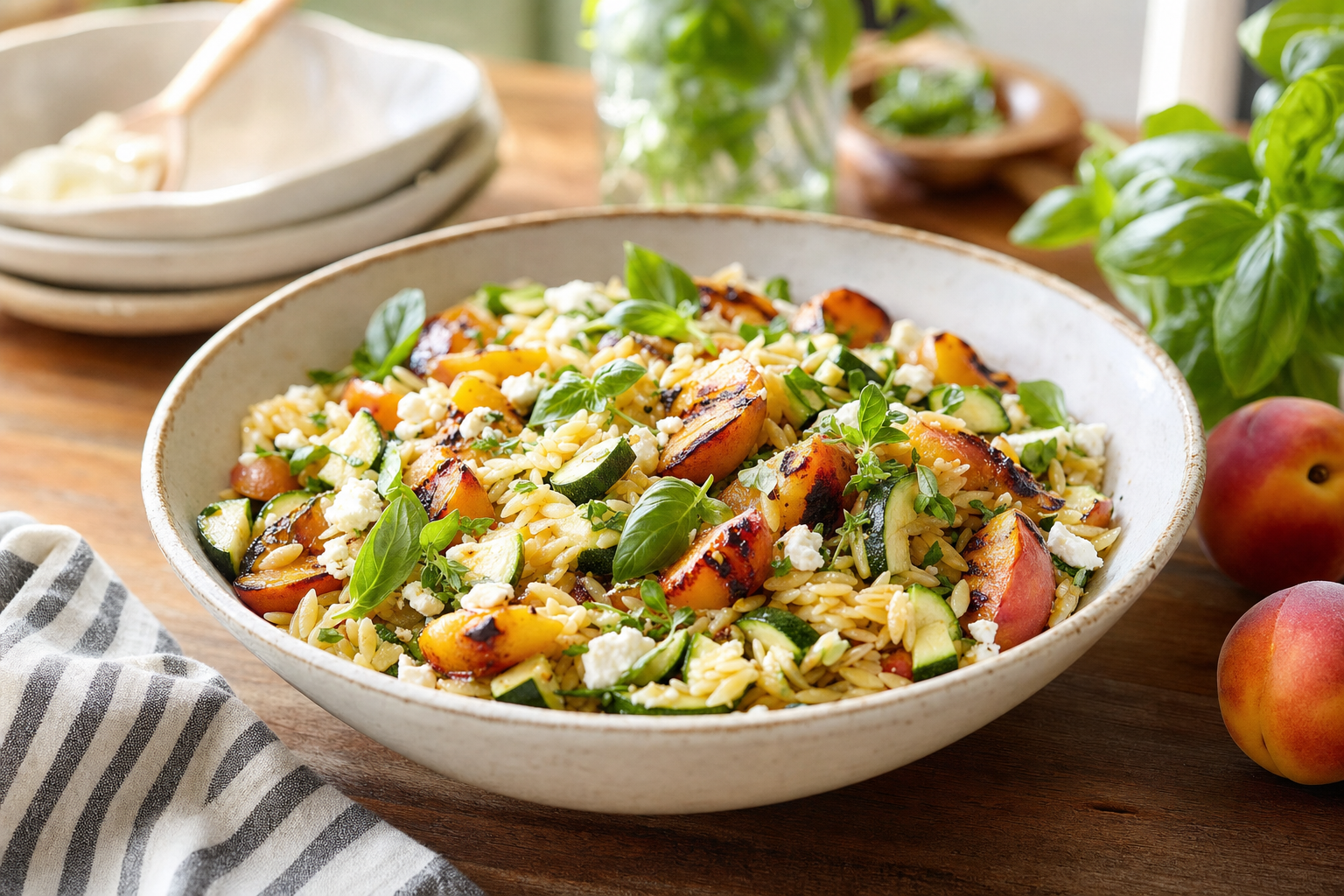 Charred Peach Orzo Picnic Salad