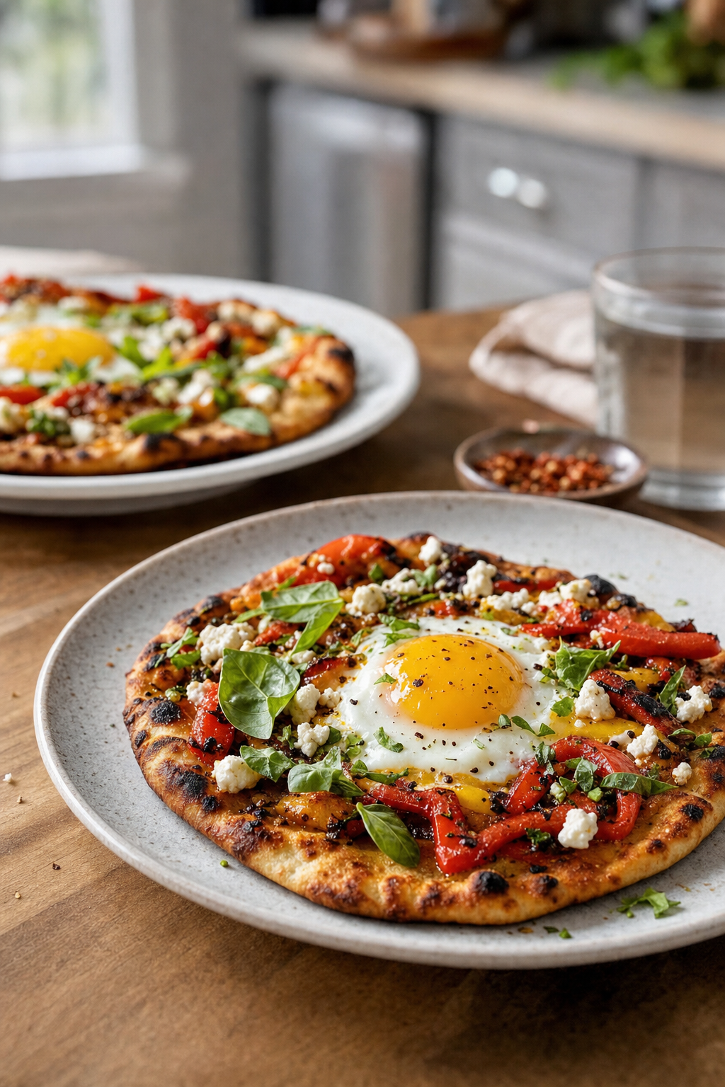 Charred Pepper Breakfast Pizzas with Feta