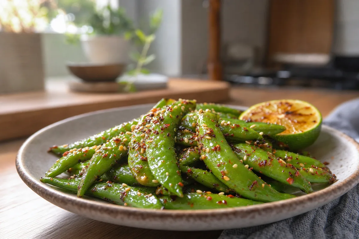 Charred Sugar Snap Peas with Chili Lime