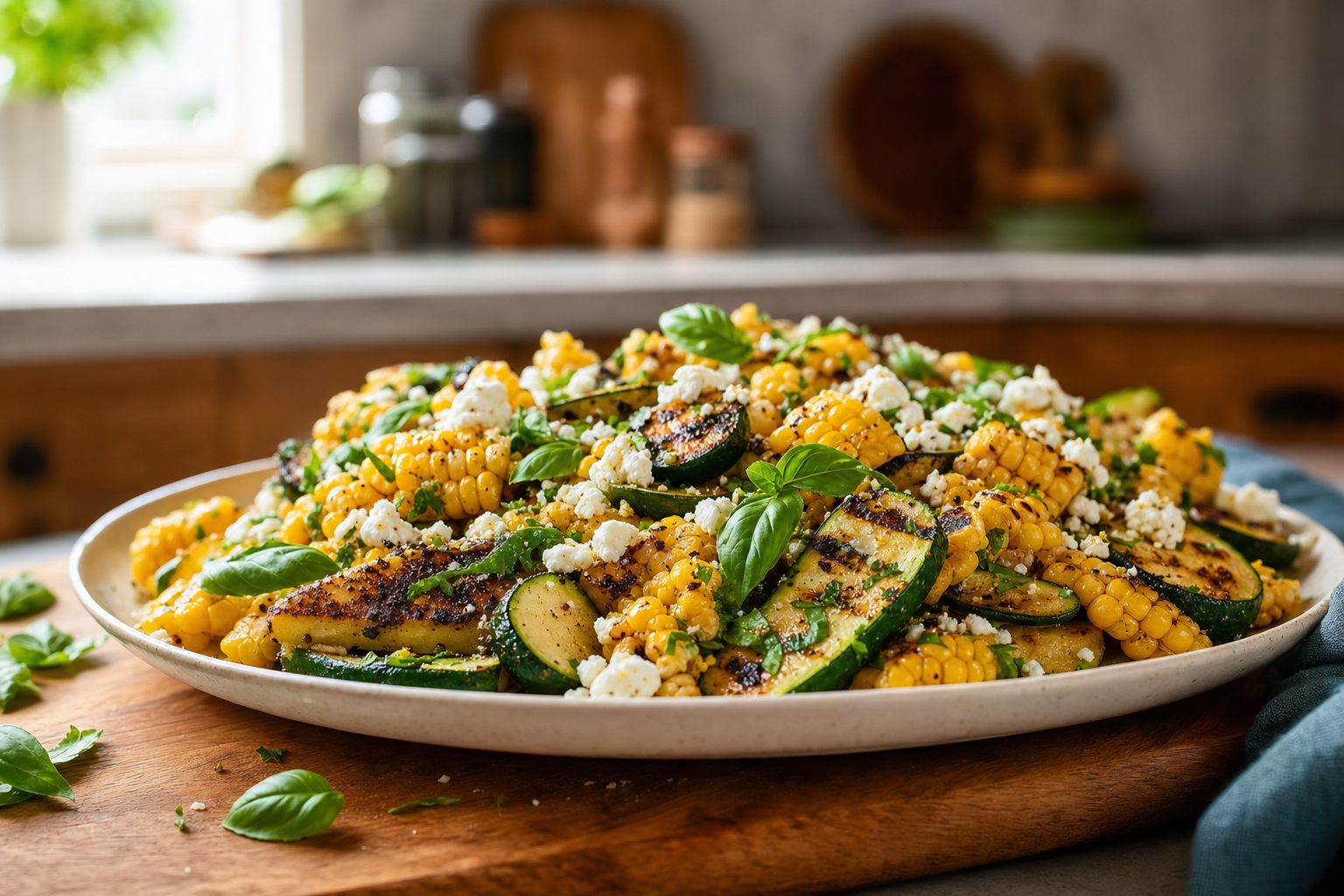 Charred Zucchini and Corn with Feta