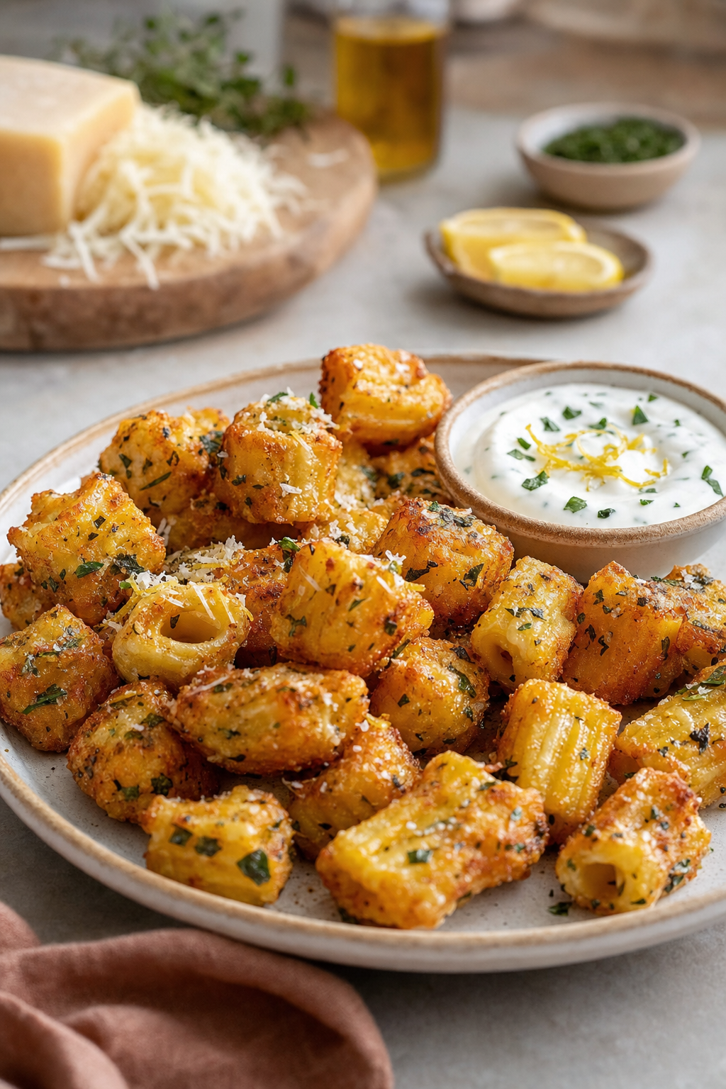 Cheesy Rigatoni Fritter Bites