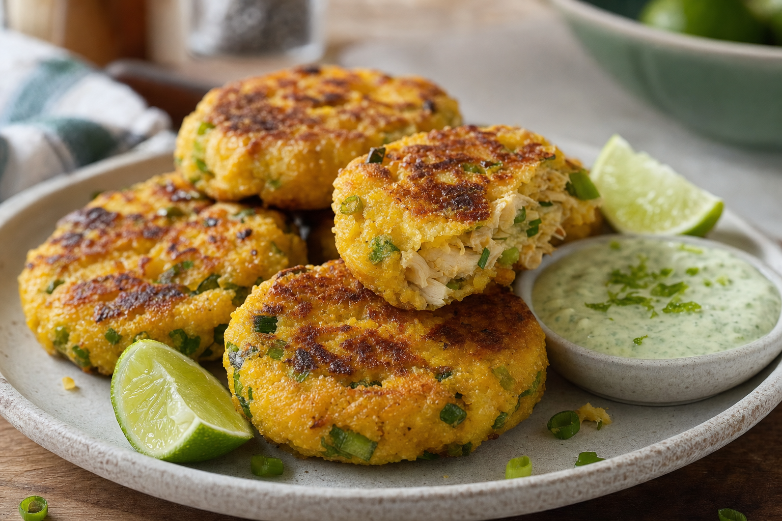 Chicken and Cornmeal Scallion Cakes
