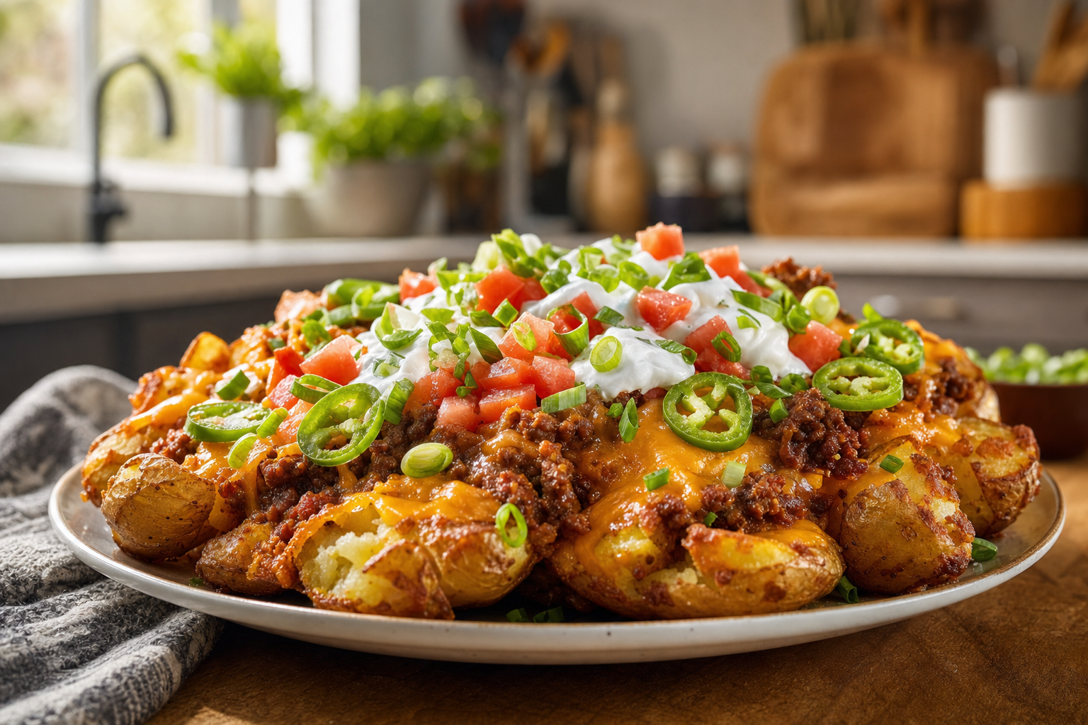 Chili Cheese Smash Potato Nachos