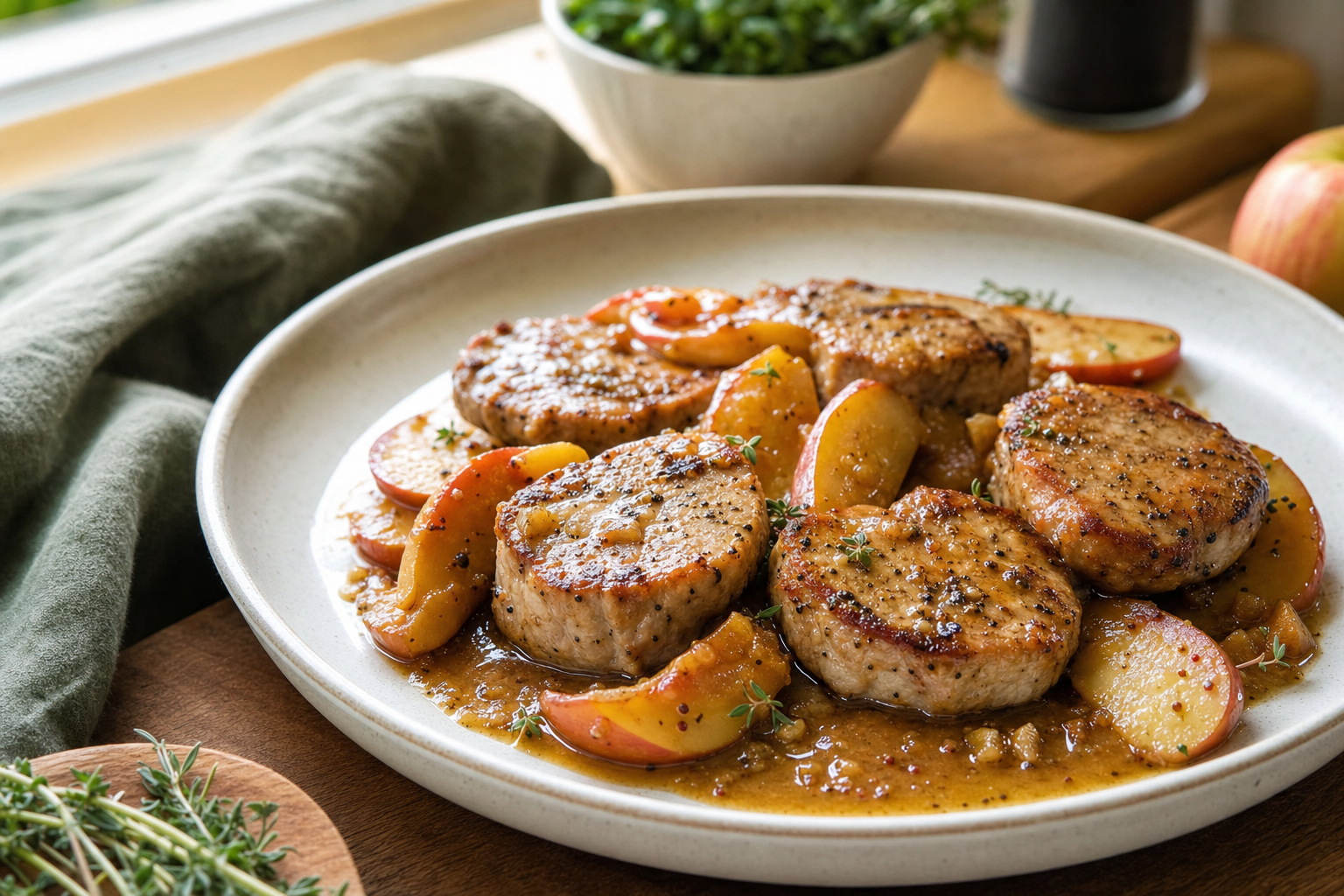 Cider Mustard Pork Medallions with Apple Pan Sauce