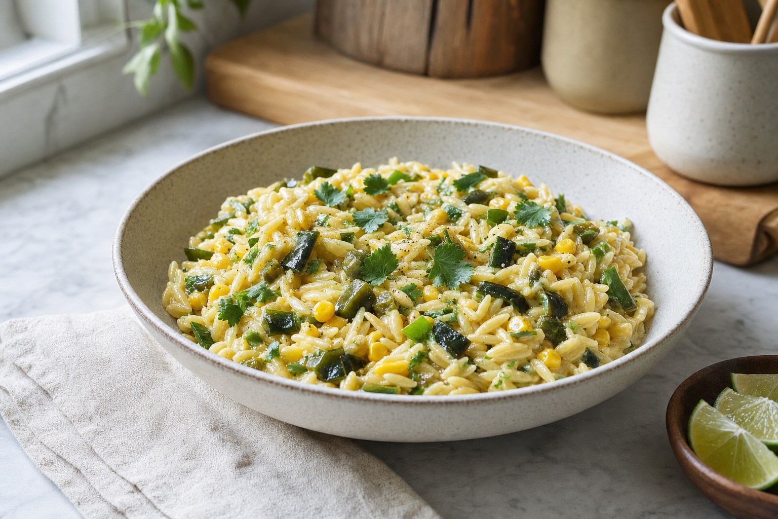 Creamy Corn and Poblano Orzo