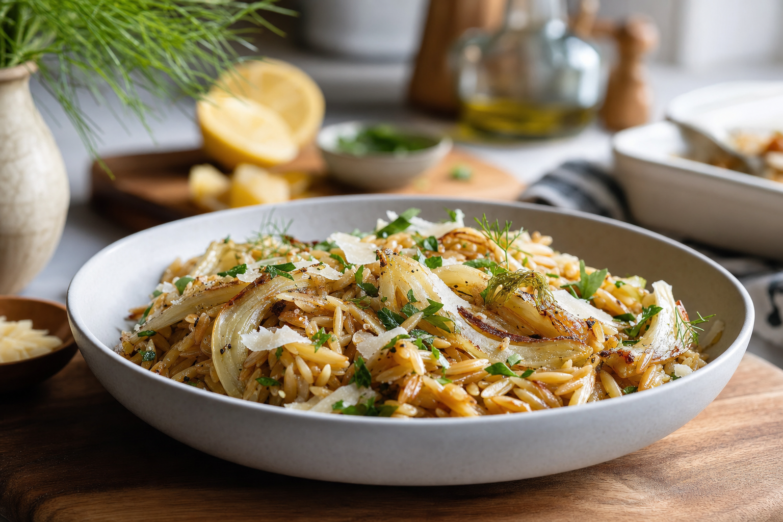 Crisped Orzo with Lemon and Roasted Fennel