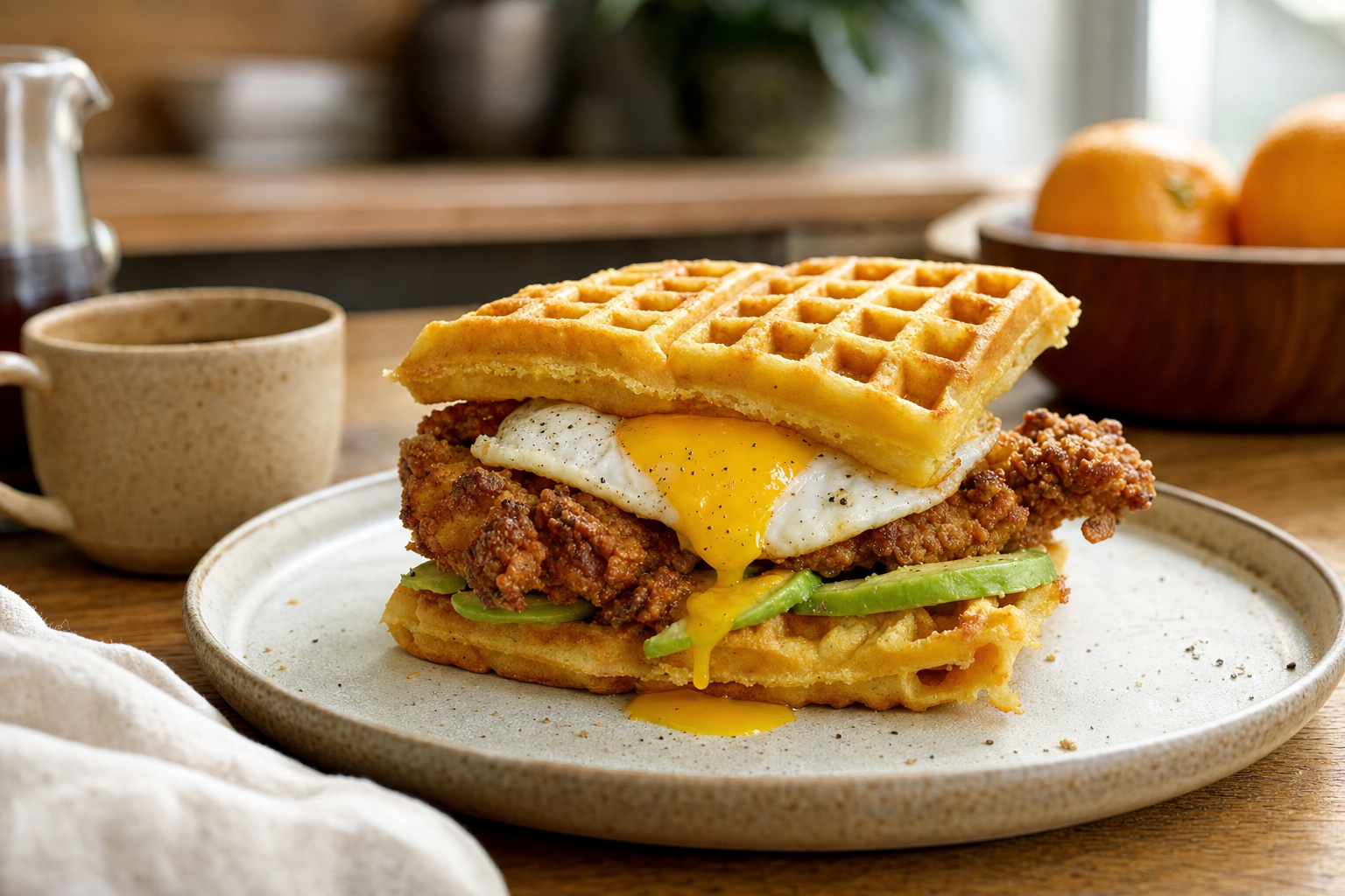 Crispy Chicken Cornmeal Breakfast Waffles