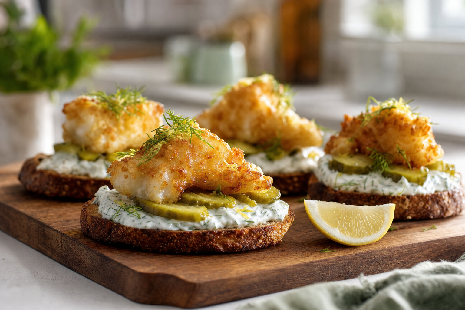 Crispy Cod Pickle Toasts