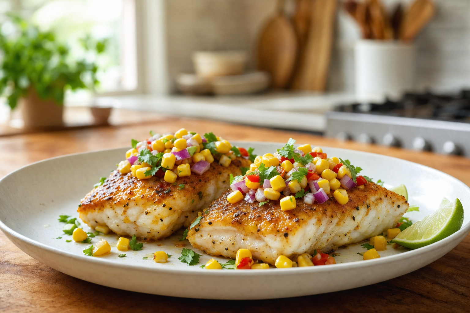 Crispy Cod with Corn Salsa