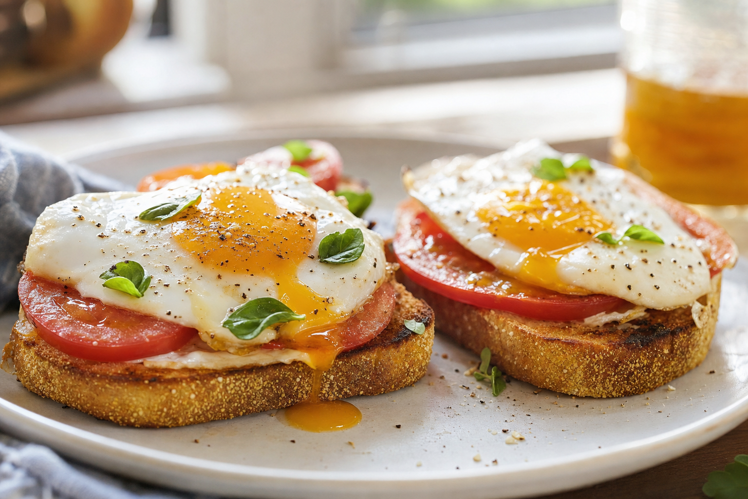 Crispy Cornmeal Tomato Egg Toasts