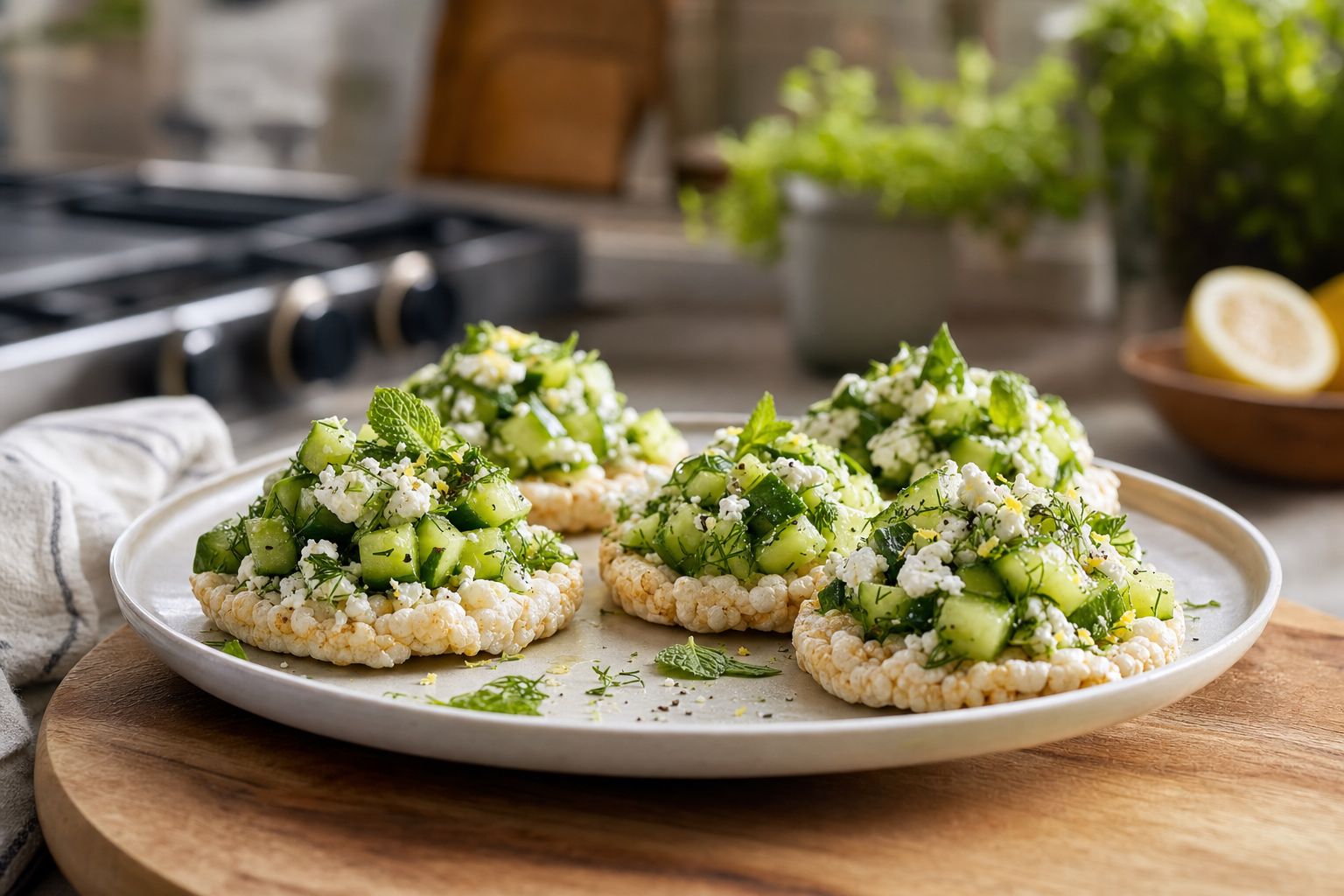 Crispy Cucumber Feta Rice Cakes