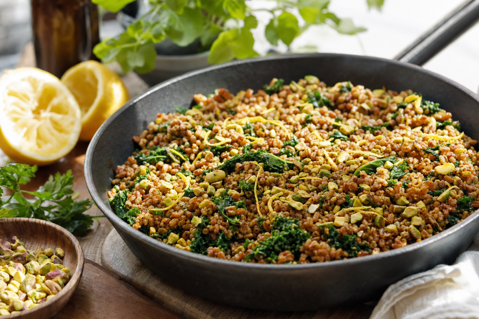 Crispy Farro with Lemon Pistachios