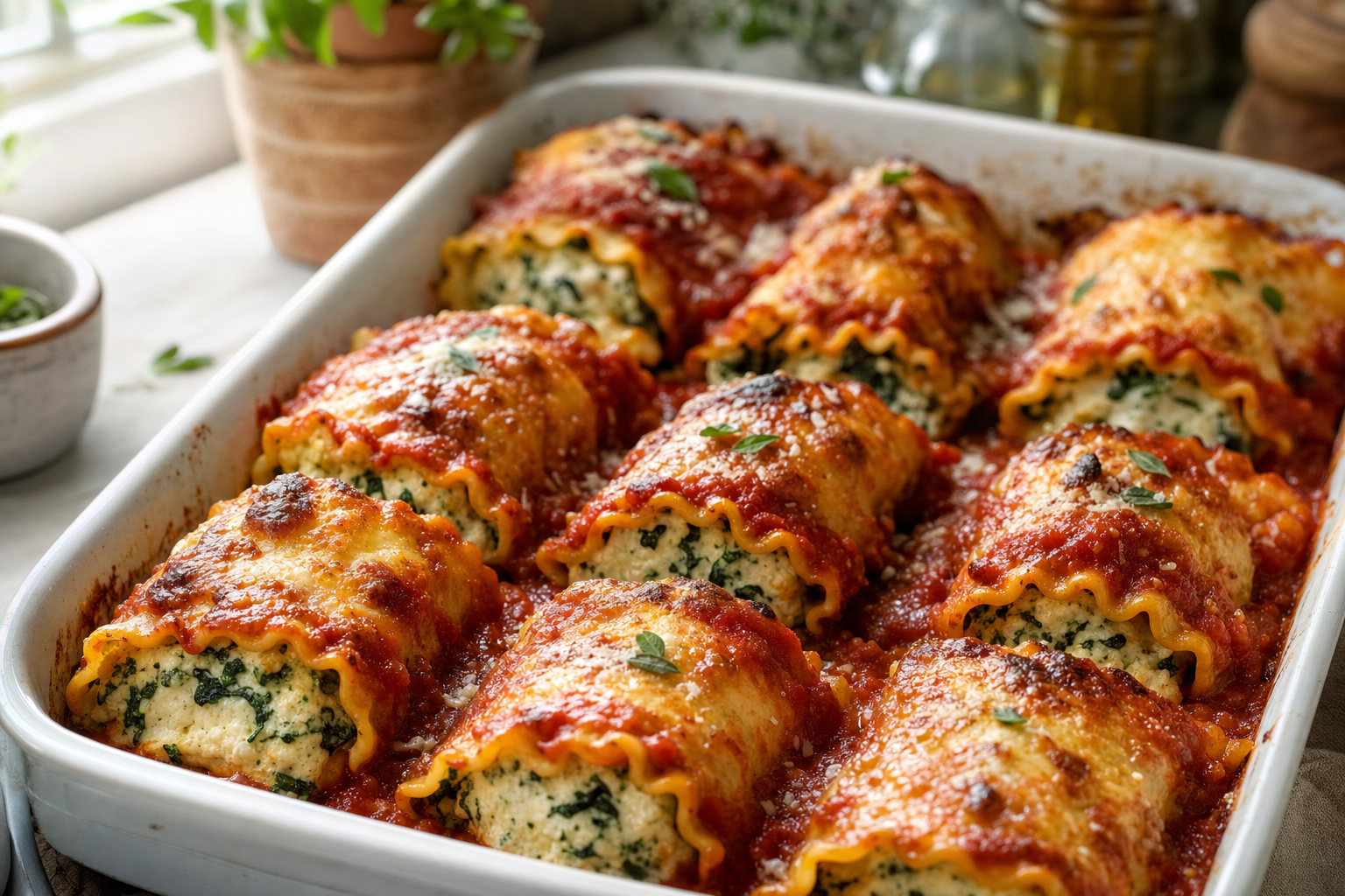 Crispy Lasagna Roll-Ups with Marinara