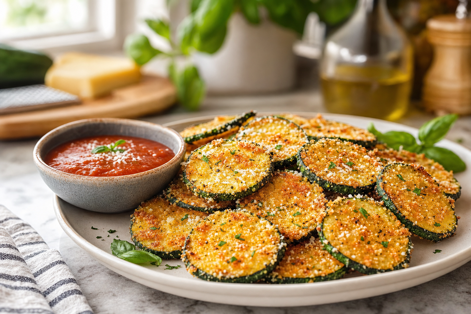 Crispy Parmesan Zucchini Coins with Marinara