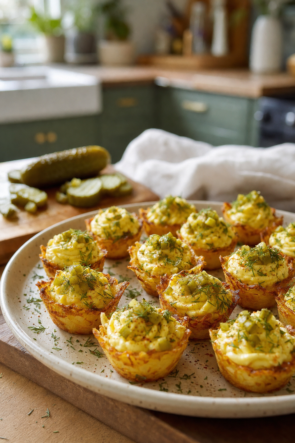 Crispy Pickle Deviled Egg Cups