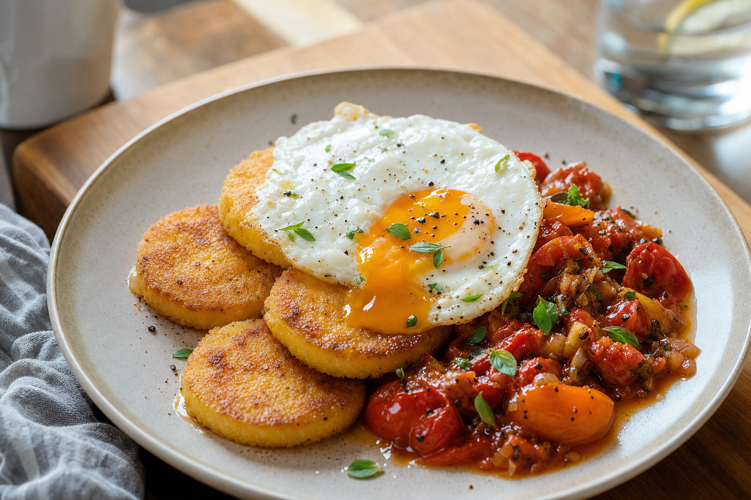 Crispy Polenta Breakfast with Tomato Relish