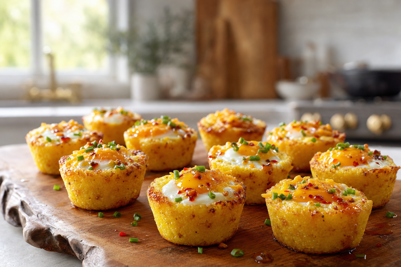 Crispy Polenta Egg Cups with Hot Honey