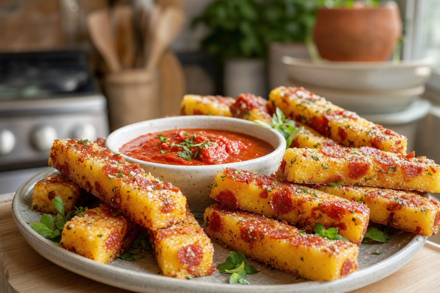Crispy Polenta Pepperoni Dippers