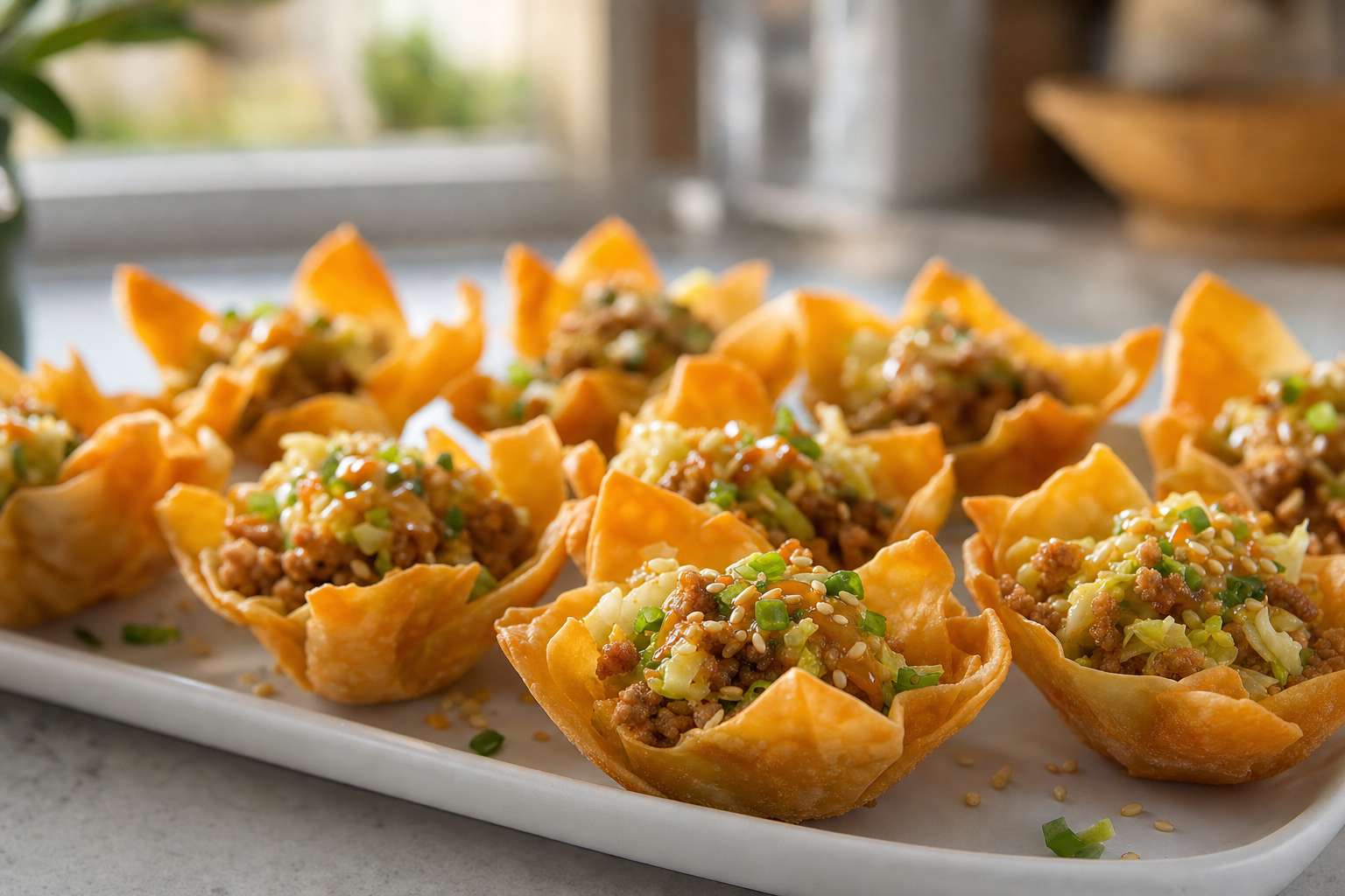 Crispy Pork and Cabbage Wonton Cups