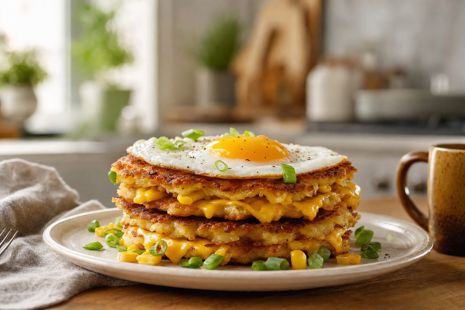 Crispy Potato and Corn Breakfast Stacks