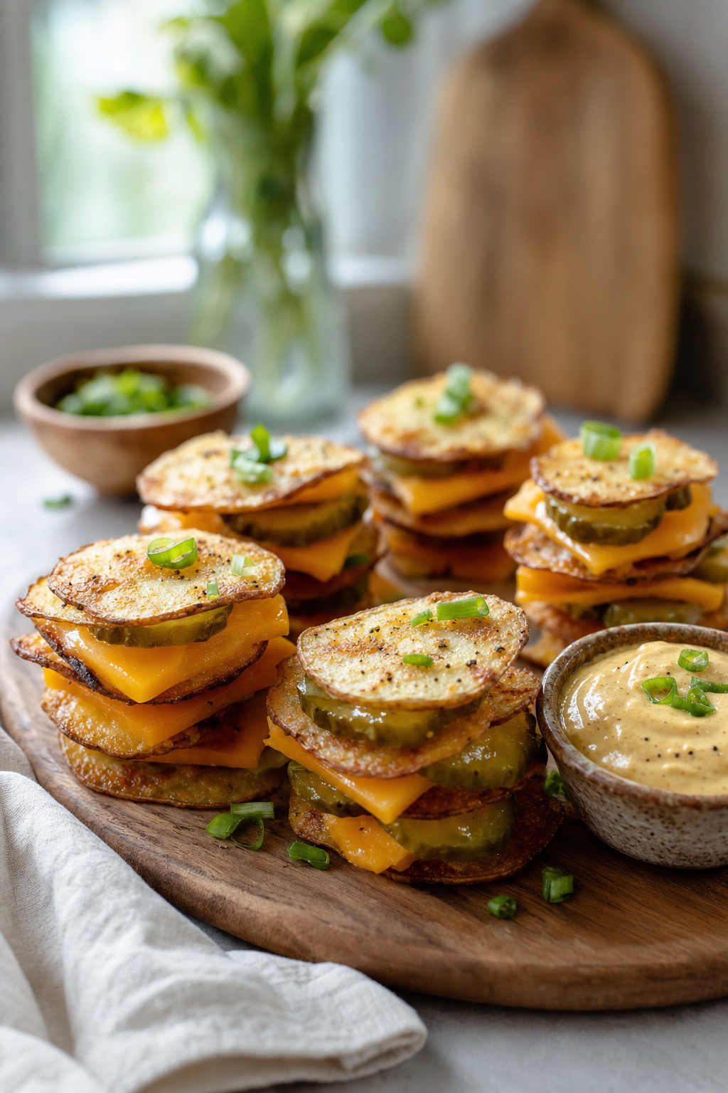 Crispy Potato and Pickle Snack Stacks